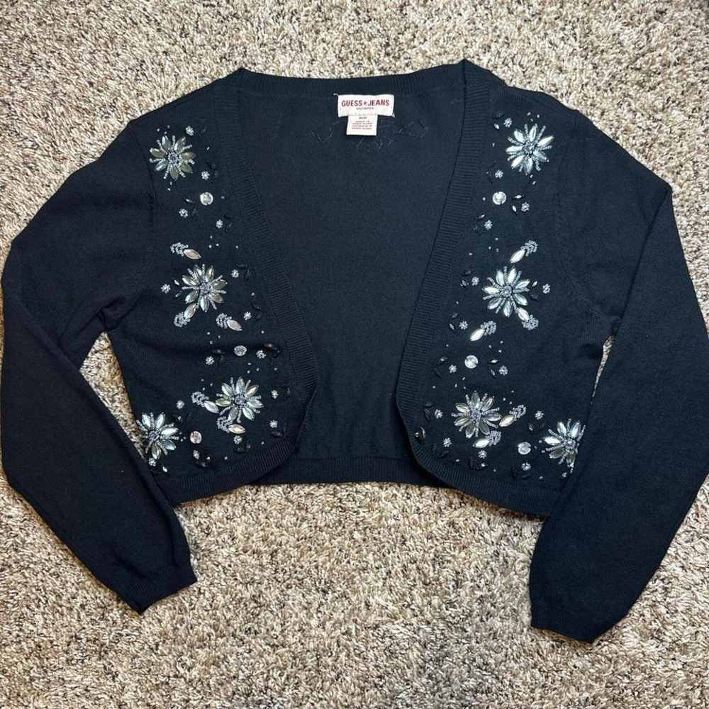 Black and Silver Beaded Jewel Cardigan Guess Embroider S/P‎ Feminine Y2K